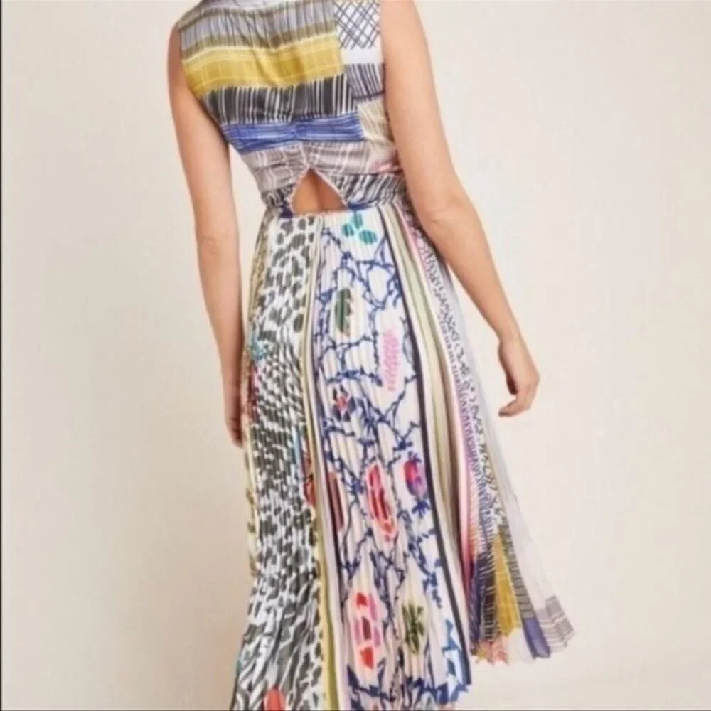 Anthropologie Geisha Designs Multicolor Pleated Jacinta Cocktail Dress Size 2 - Picture 7 of 11